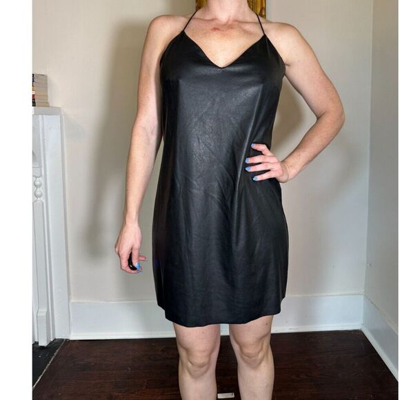 Lavendar Brown Moto Shift Dress in Black Pleather Size Medium - Picture 4 of 6
